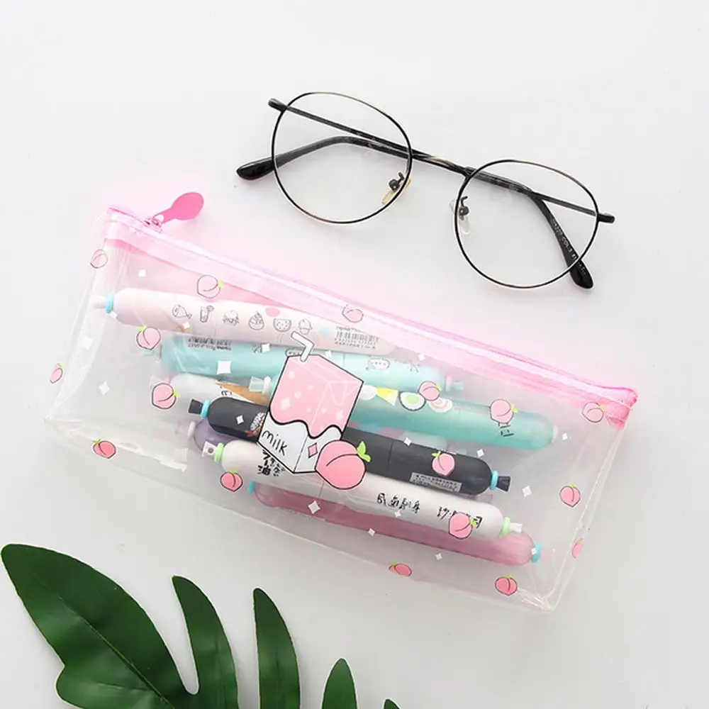 Peach Milk Transparent PVC Pencil Case Cute Storage Bag Stationery Student pouch School Pen Supplies|Пеналы| |