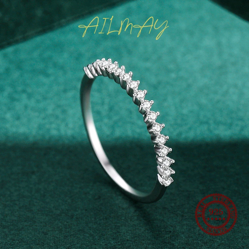 Ailmay 리얼 여성을위한 간단한 스파클링 클리어 CZ 쌓을 수있는 손가락 반지 소녀 안티 알레르기 파인 쥬얼리 선물