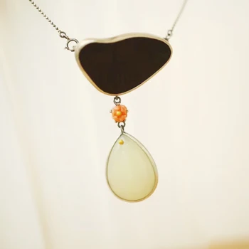 

Natural Hotan Jasper Mosaic gem Water drop shape Pendant size 61*36mm Main stone 26*18mm