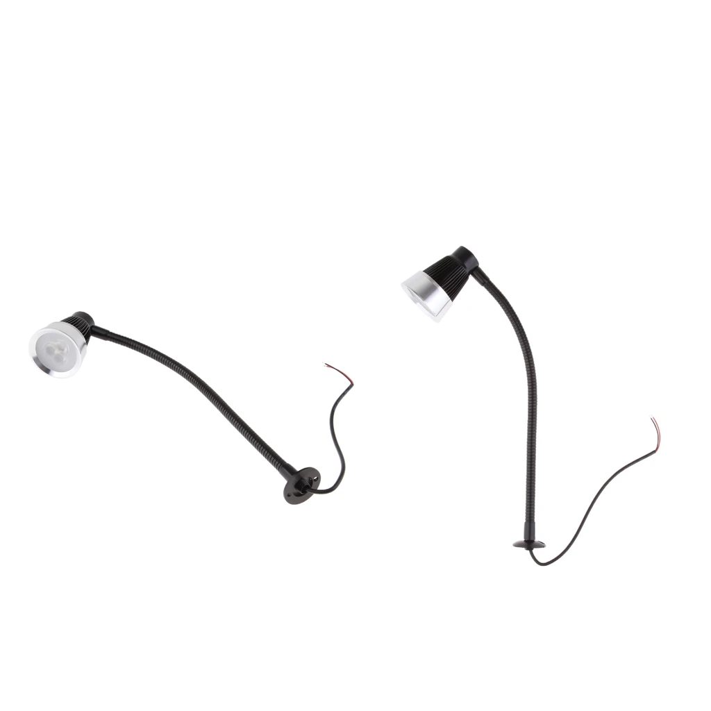 MagiDeal 2pcs Gooseneck LED Reading Lamp Headboard Wall Surface Mount Black