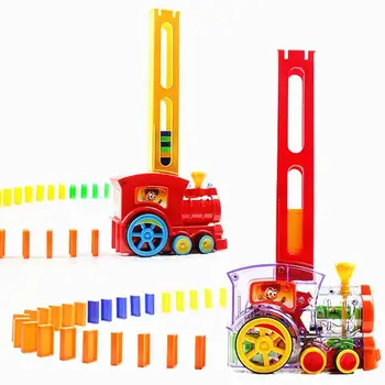 

HOT Bright Color Children'S Domino Car Electric Locomotive With Sound Light Automatic Emission Domino Children Educational Toys