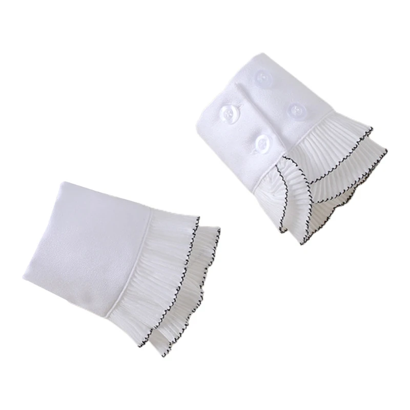 Winter Women Decorative Fake Sleeves Double Layer Pleated White Horn Cuffs Black Edge Sweater Ruffles Wrist Warmers |