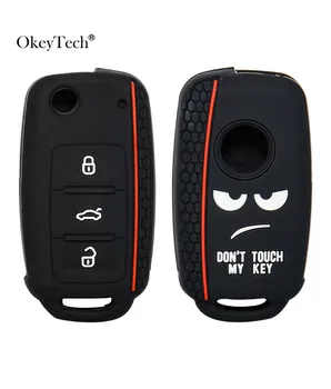 

OkeyTech Dont Touch My Key Silicone Remote Car Key Cover Case For VW Golf Polo Passat Scirocco Tiguan For Skoda Octavia Seat