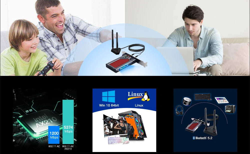 adaptador 2.4ghz 5g 6g bluetooth 5.2 802.11ax