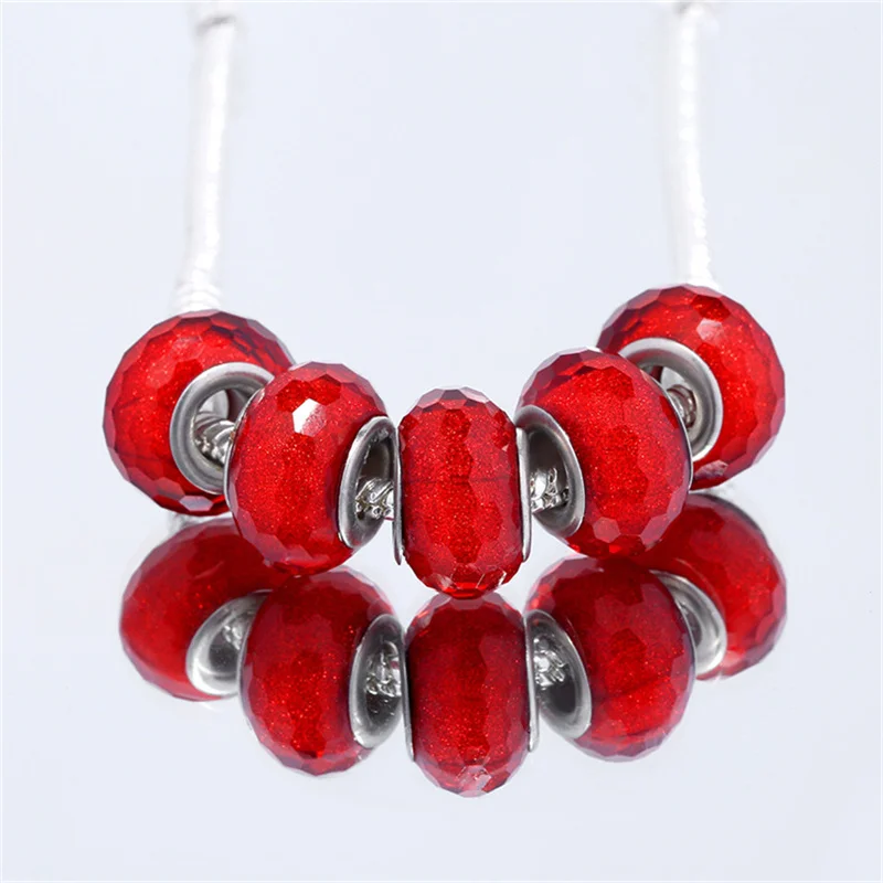 

10Pcs New Color Red Pink Blue Glitter Cut Faceted Large Hole European Beads Fit Snake Chain Bracelet Jewelry Necklaces Crafts