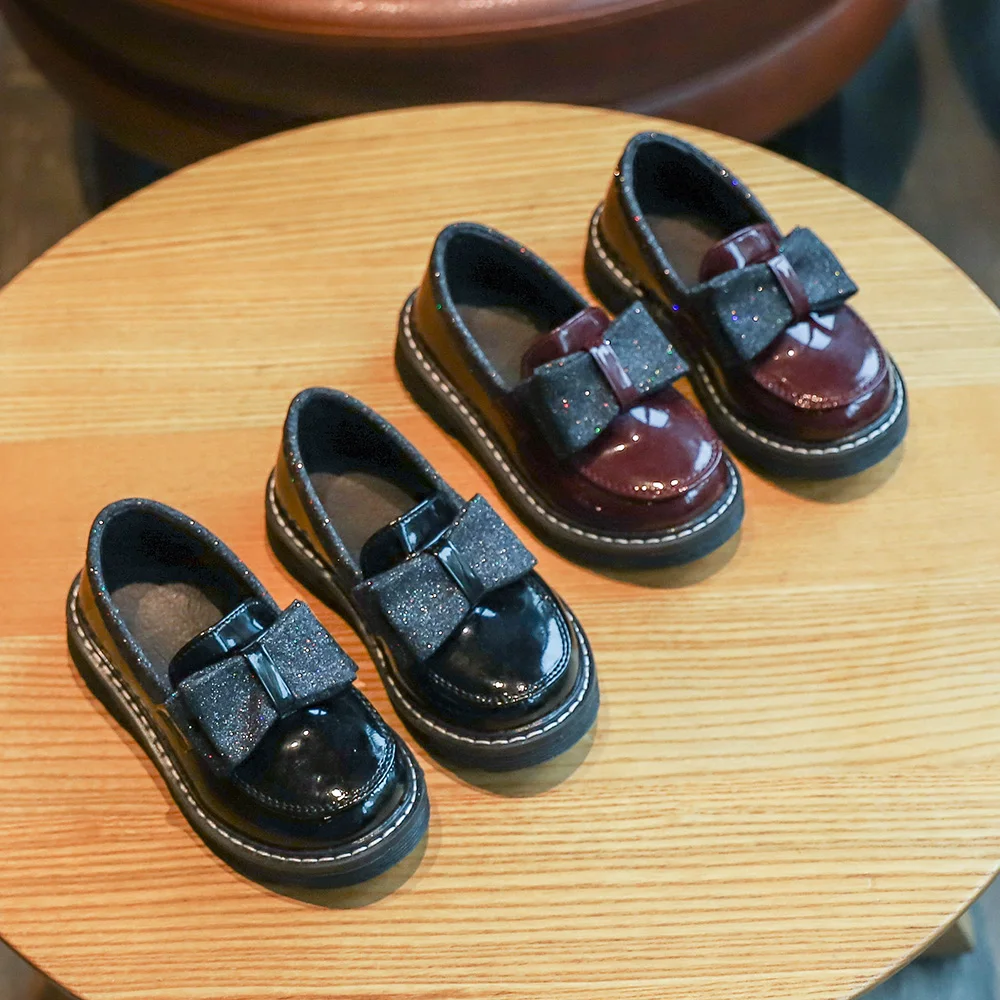 Girls' Bow PU Leather Shoes Princess Flat 2020 Spring Autumn New Children's Single Kids Soft Bottom Casual | Детская одежда и