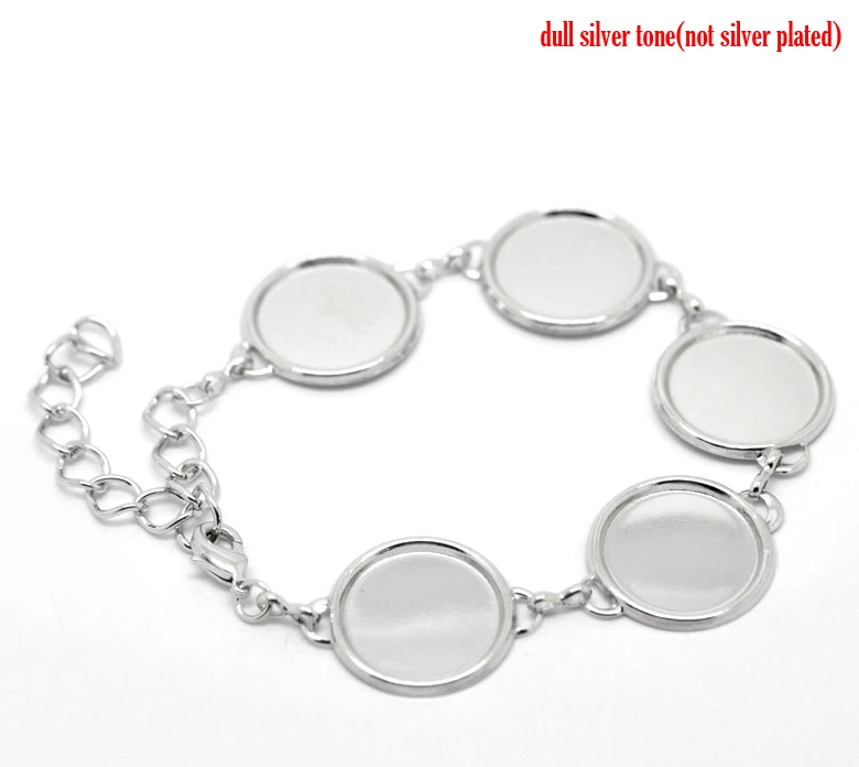 

Lobster Clasp Bracelets Base Zinc Metal Alloy Silver Color Round Cabochon Settings (Fit 18mm Dia) 17cm(6 6/8") long , 2 PCs