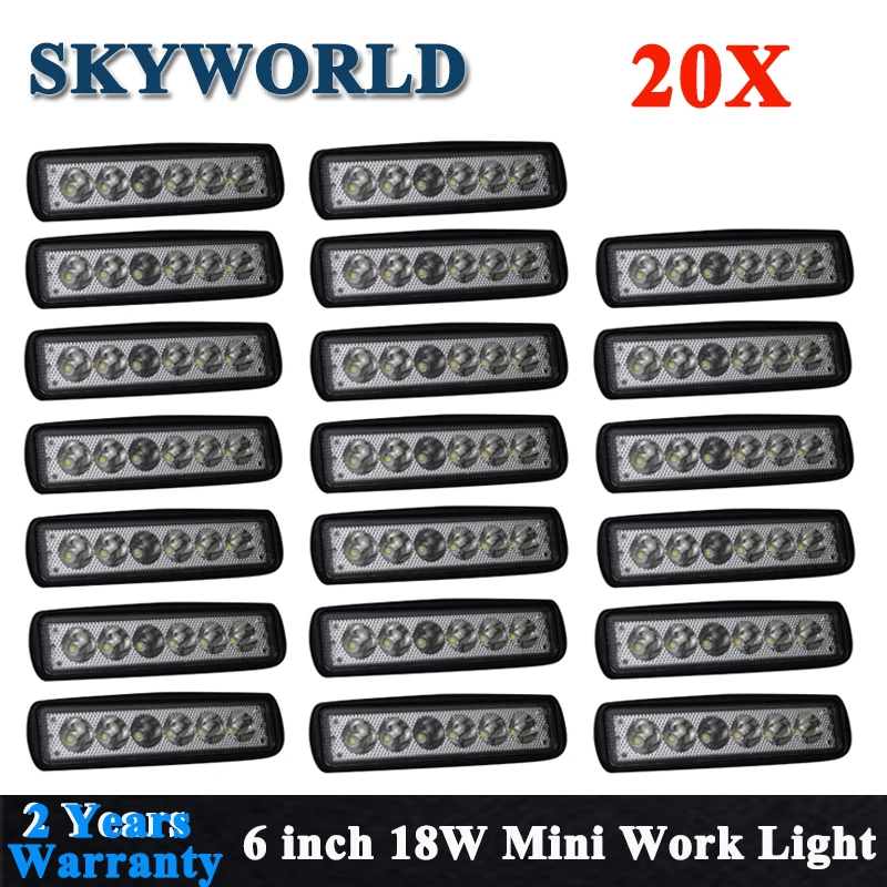 SKYWORLD " дюймов 18 Вт мини-прожектор внедорожные дальнего света Однорядная Рабочая лампа для грузовой тягач автомобиль 4x4 4WD 12V 24V 2~ 20X - Цвет: 20PCS