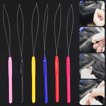 

6 Colors Hair Extension Tool Threader Micro Ring Hook Needle Bead Pulling Hoop Loop Wigs Making Hair Beauty Styling Accessories