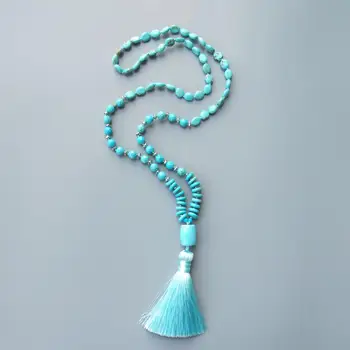

LiiJi Unique Turquoises Howlite Multi Shape Beads Tassel Pendant Long Sweater Necklace 32inch/82cm