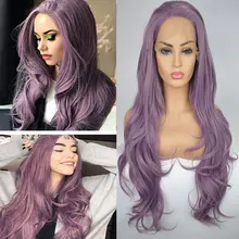 Смешанные Лавандовые фиолетовые натуральные волнистые синтетические парики на кружеве натуральные волнистые бесклеевые термостойкие волокна натуральные волосы для женщин