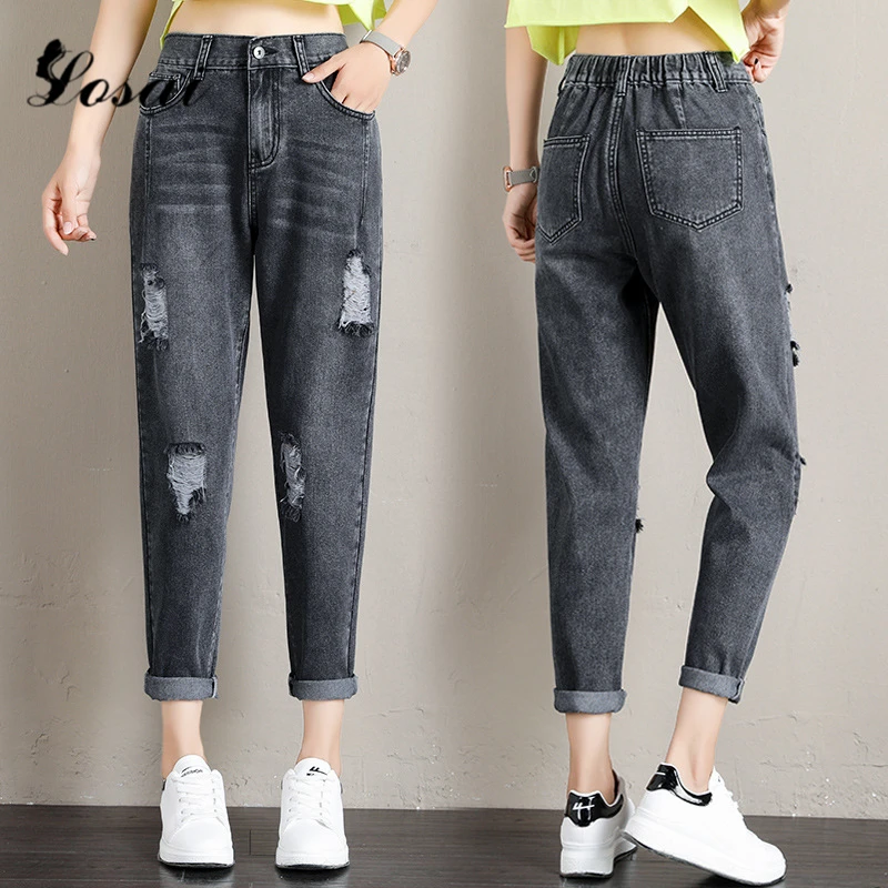 Goede 2019 Hoge Taille Plus Size Boyfriend Jeans voor Vrouwen Mom Jeans Vintage Enkellange Denim Jeans Harembroek
