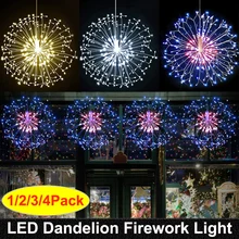 

1/2/3/4 pcs LED Light Christmas Outdoor Garden Lighting Dandelion Fireworks Decoration Lamp 198LEDs Remote Control Wedding Decor