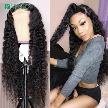 

Curly Lace Front Human Hair Wigs For Black Women 13x4 Lace Front Wig 150 Density Remy Hair With Baby Hair 10-24 inch Virgo