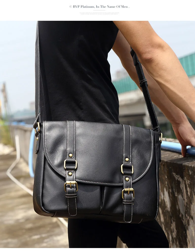 

Retro fashion men's bag PU leather men's shoulder bag Korean men's bag Messenger bag fashion trend shoulder bag tide
