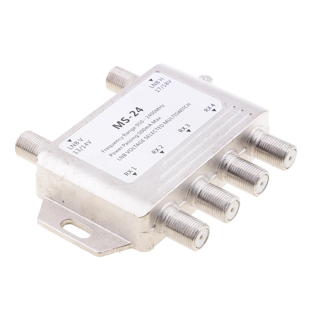DTV 2X4 Multiswitch LNB Voltage Selected 2-In/4-Out Satellite Multiswitch Connecting 2 Satellite TV Signals Simultaneously