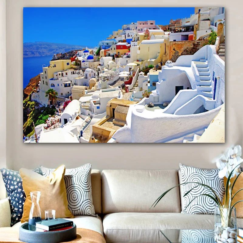 

RELIABLI ART Canvas Painting Greek Building Santorini Cuadros Landscape Posters And Prints Home Decor Wall Art Pictures NO FRAME