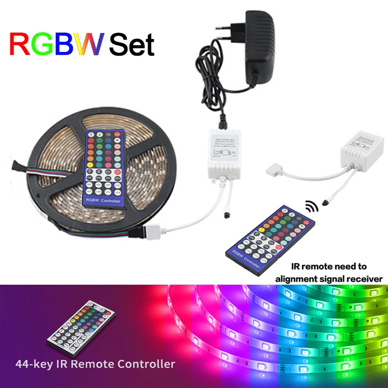 

Led Light 5050 5M 10M RGBWW RGBW Led Strip 12v Waterproof Neon Lamp 12V LED Power Adapter Neon Light Remote Controller Full Set