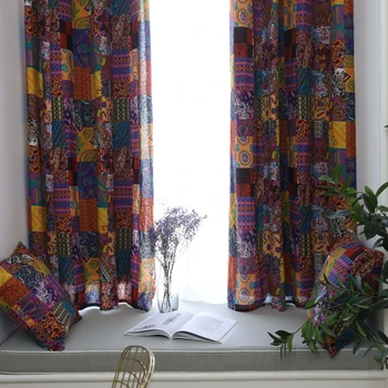

Bohemian Window Blackout Curtain Colorful Linen Shade Curtains 140x215cm for Home Living Room Window Curtain Drape