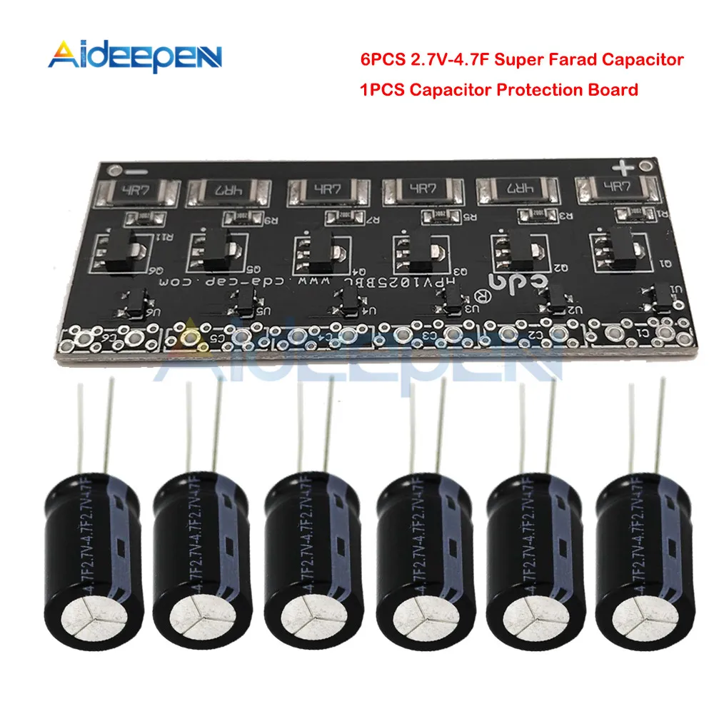 

6PCS/Set 2.7V 4.7F Super Farad Capacitor Ultracapacitor for Auto Power Supply Ultracapacitor with Protection Board for Car