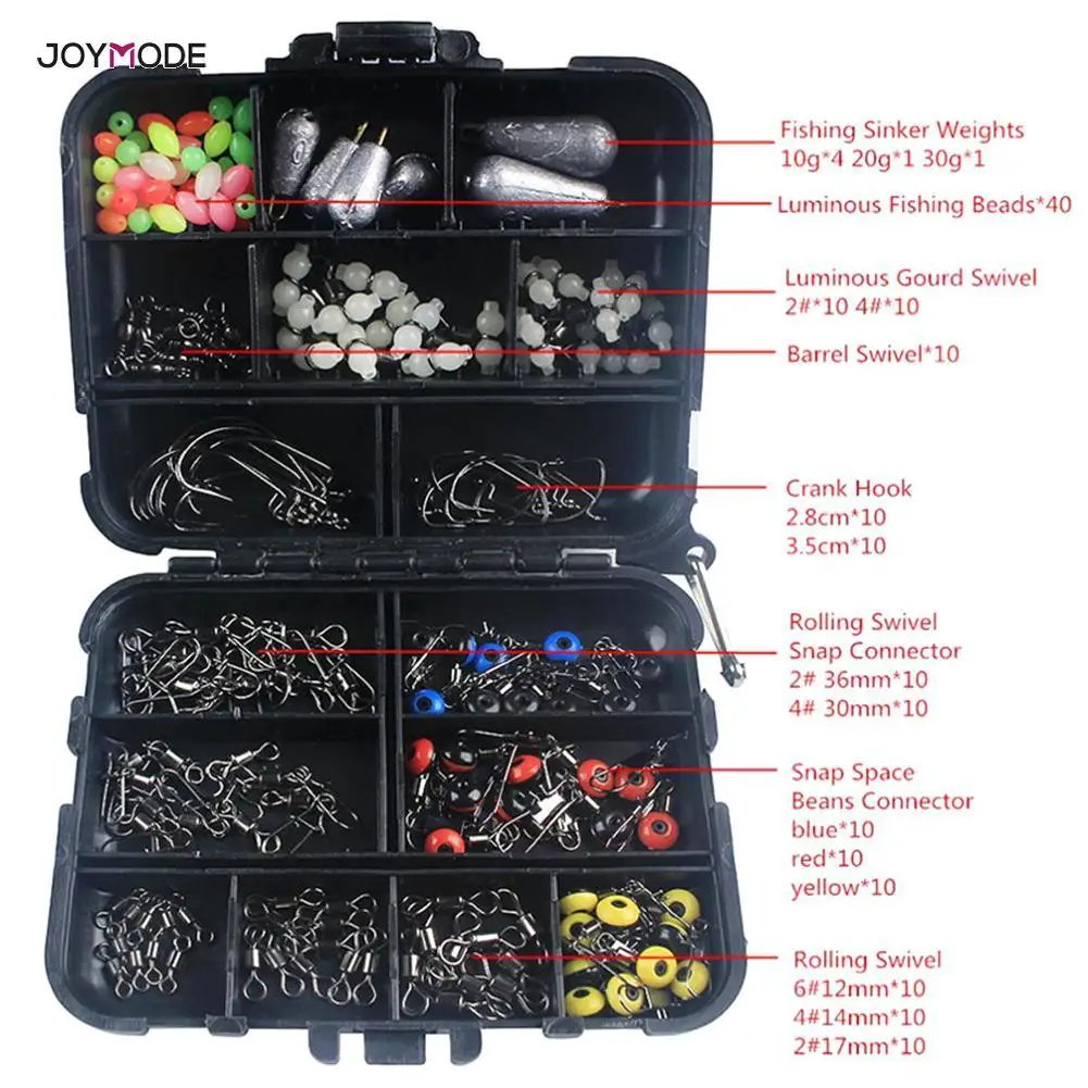 JOYMODE 177 шт. комплект рыболовных принадлежностей с коробкой для снастей, включая поворотные направляющие, шарикоподшипник, роликовый карабин