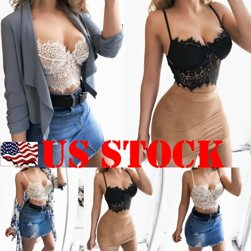 

Sexy Wireless Women Floral Padded Strappy Lace Bralette Bustier Cami Top Bra