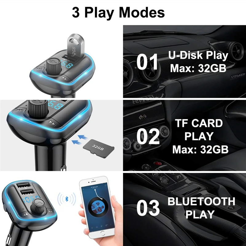Новинка 2020 модулятор FM передатчика со вспышкой Bluetooth 5 0 автомобильный комплект