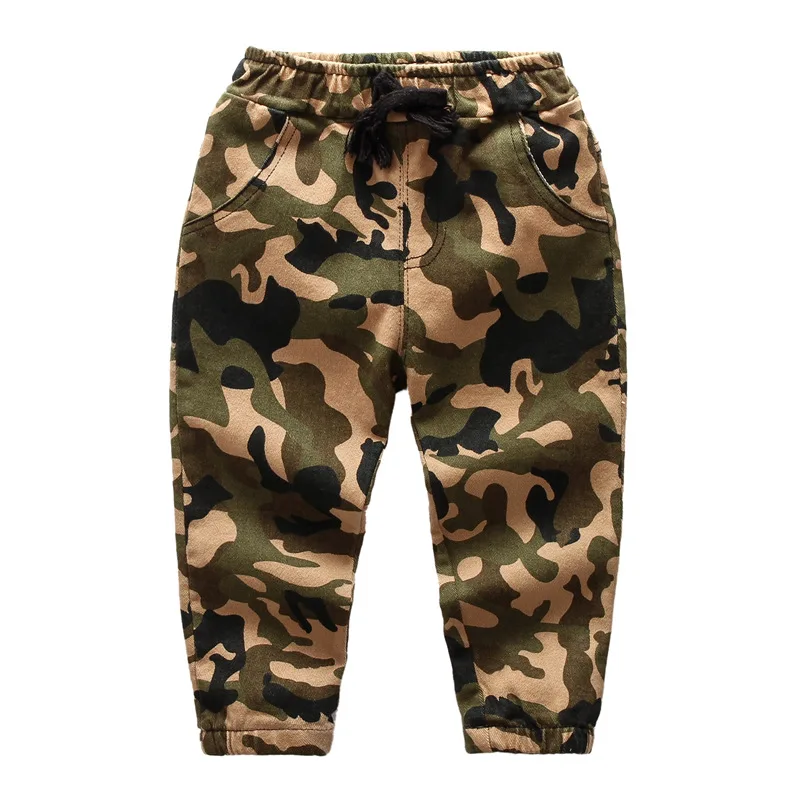Весенне-осенние модные эластичные повседневные камуфляжные штаны для детей; брюки хлопковые брюки для мальчиков
