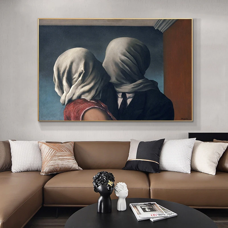 Знаменитое искусство The Kiss Lover от Rene Magritte Картина на холсте постеры и принты стену