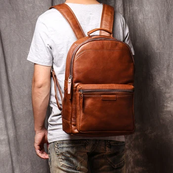 

Original Genuine Leather Travel Backpack Big Capacity Stylish School Backpack Full Grain Cow Leather Laptop Backpack