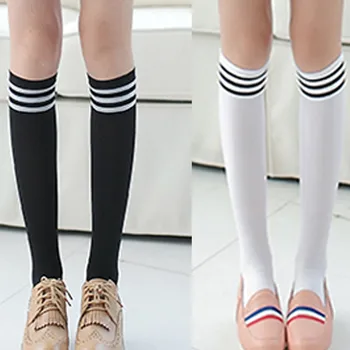 

1 Pair Of Fashion Thighs High Knee High Socks Girls Striped Cotton Stockings 2020 Sexy Female Models High Over The Knees #10