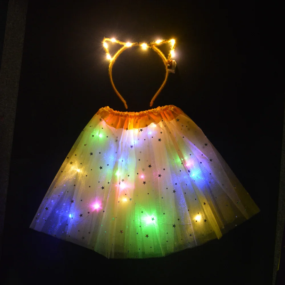 Вечерние, светящиеся светильник, юбка-пачка со звездами комплект с изображением кота, лисы, короны, кролика, подарок на день рождения, Рождественская светодиодная одежда для свадьбы для детей, женщин и девочек - Цвет: 8