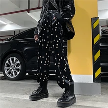 HOUZHOU Wide Leg Pants Women High Waist Harajuku Pants for Women Dot Vintage Trouser Hip Hop Casual Straight Pants Streetwear