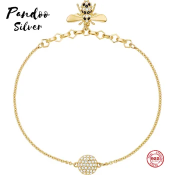 

PANDOO Fashion Charm Pure 925 Silver Original 1:1 Copy, Cute Little Bee Lively Aura Bracelet Female Luxury Jewelry Gifts