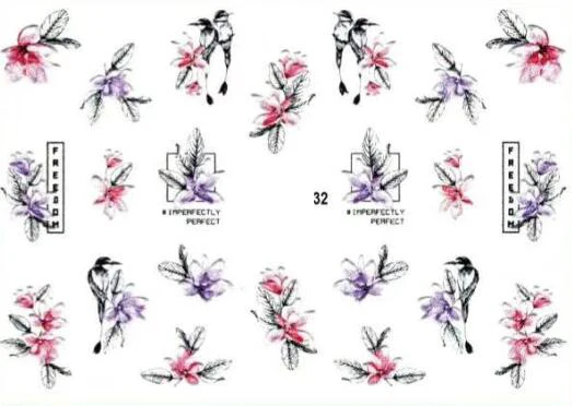 3D акриловые Выгравированные наклейки для ногтей черная птица Декор цветок Водные Наклейки эмпаистические наклейки для ногтей водная горка наклейки Z0233