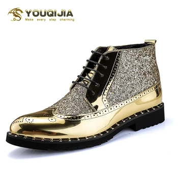 

Top Chelsea Men casual shoes Sequined High-top Men's Shoes Show Prom Wedding Show Stage Shoes Shiny Gold Black Diamond Punk