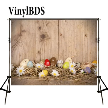 

VinylBDS Easter Photography Backdrops Hay Wood Walls Eggs Studio Photo Easter Day Zj