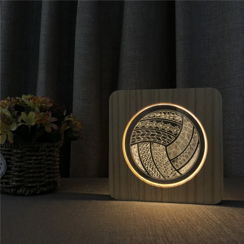 

Volleyball Sports 3D LED Arylic Wooden Night Lamp Table Light Switch Control Carving Lamp for Children's Room Decorate Dropship