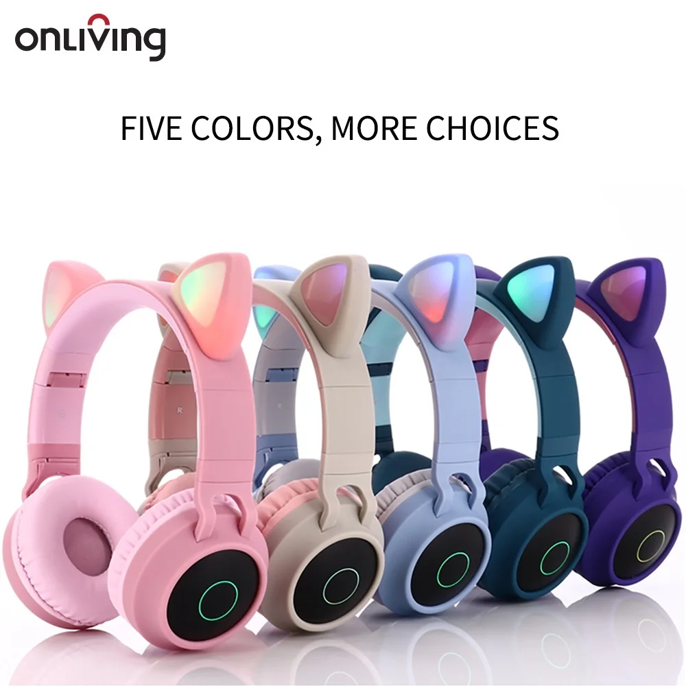 Шумоподавляющие наушники ONLIVING с кошачьими ушками со светодиодной подсветкой