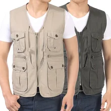 Весна и лето тонкий среднего возраста мужчин хлопка мульти-карманы Открытый жилет рыбалка фотографии жилет