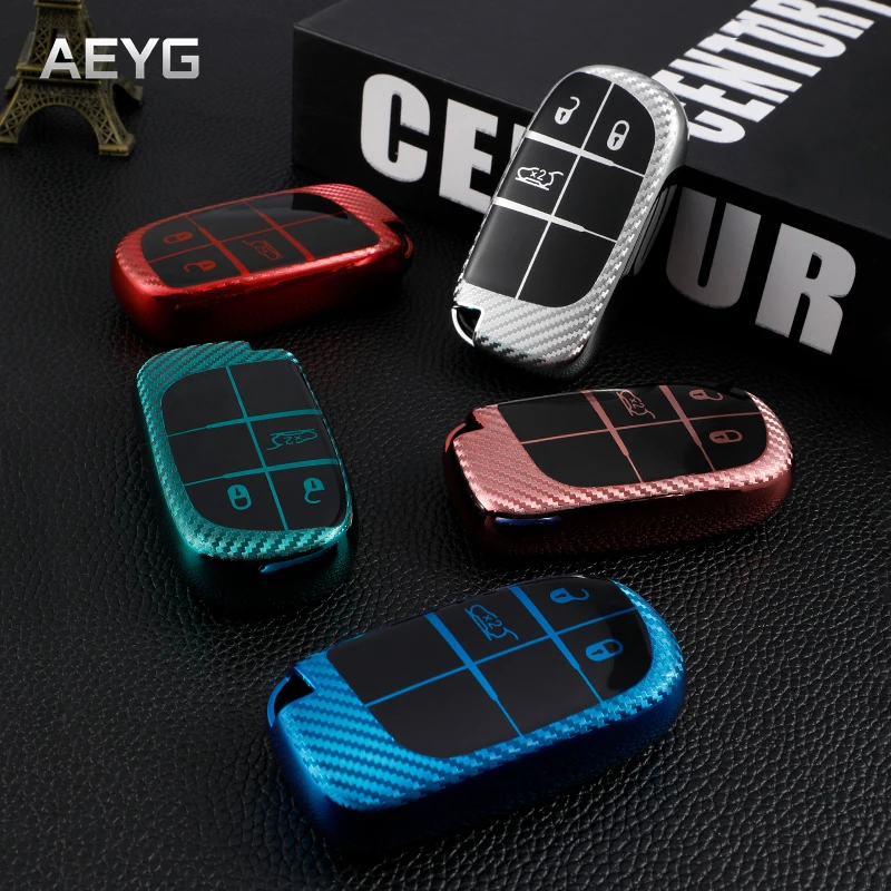 Carbon Filber Tpu Car Key Case Cover Shell Fob For Jeep Renegade Grand