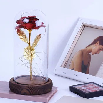 

Christmas LED Rose Lamps 9 Colour Beauty And The Beast Red Rose For Valentine's Gifts Xmas Party Decor Crafts with Glass Cover