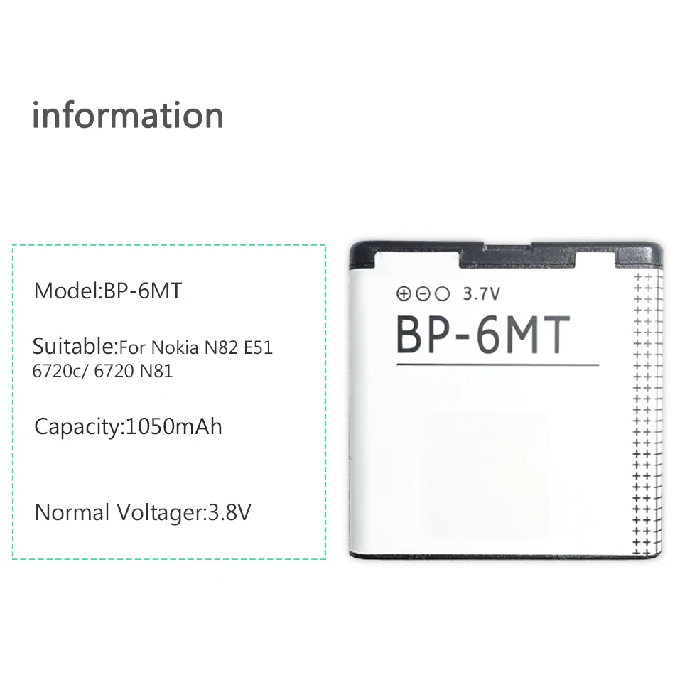 Мобильный телефон Батарея для Nokia N81 N82 N81-8G E51 E51i 6720 6720C Замена Батарея BP-6MT 1050 мА-ч