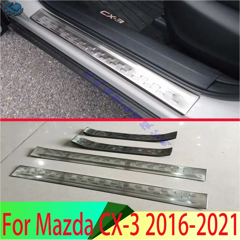 

For Mazda CX-3 2016-2021 Stainless Steel Inner Ouside Door Sill Panel Scuff Plate Kick Step Trim Cover Protector