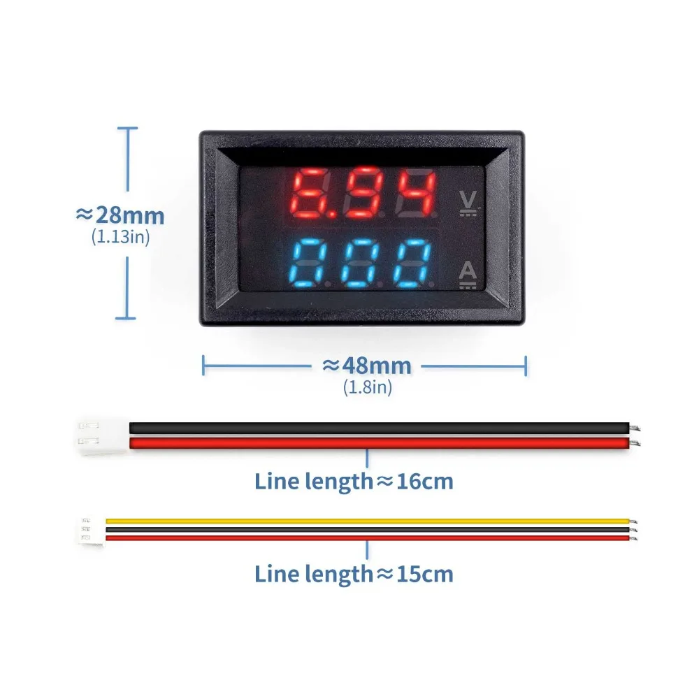 Mini Digital Voltmeter Ammeter DC 100V 10A 50A 100A Panel Amp Volt Voltage Current Meter Tester 0.56" Blue Red Dual LED Display