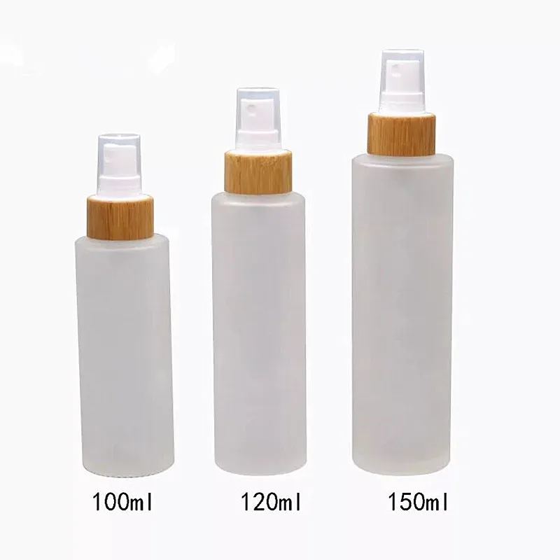 

10PCS Glass Bottles 100ml Mist Stream Spray Storage Cap For Essential Oil Product Glass Bamboo Spray Atomizer Cream Bottle