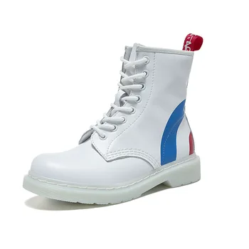 

Winter new leather ladies black white shoes hot casual comfortable soft waterproof round head color matching warm Martin boots