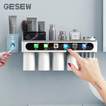 

GESEW Toothbrush Holder Strong Adsorption Magnetic Cup Waterproof Free Punching Toothbrush Home Frame Bathroom Accessorie Set