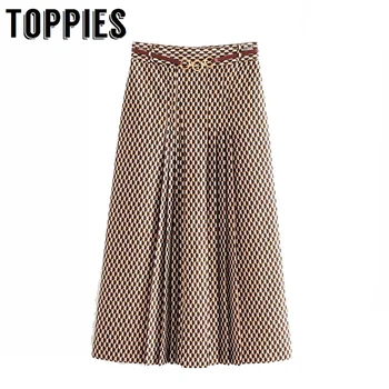 

Pleated Skirts Women Printing Midi Skirts High Waist Lady Office Faldas 2020 European Streetwear