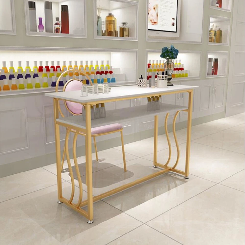 Simple and modern double solid wood nail table and chair set single double Nordic net red new golden small nail table